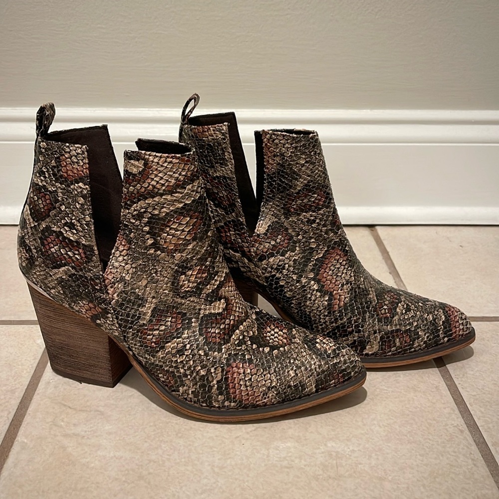 snake printed ankle boots